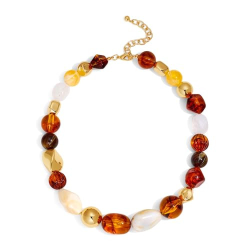 CLASSYZINT Beaded Necklace for Women Colorful Statement Mixed Bead Yellow Brown White Amber Gold Tone Chunky Fashion Jewelry | Amazon (US)