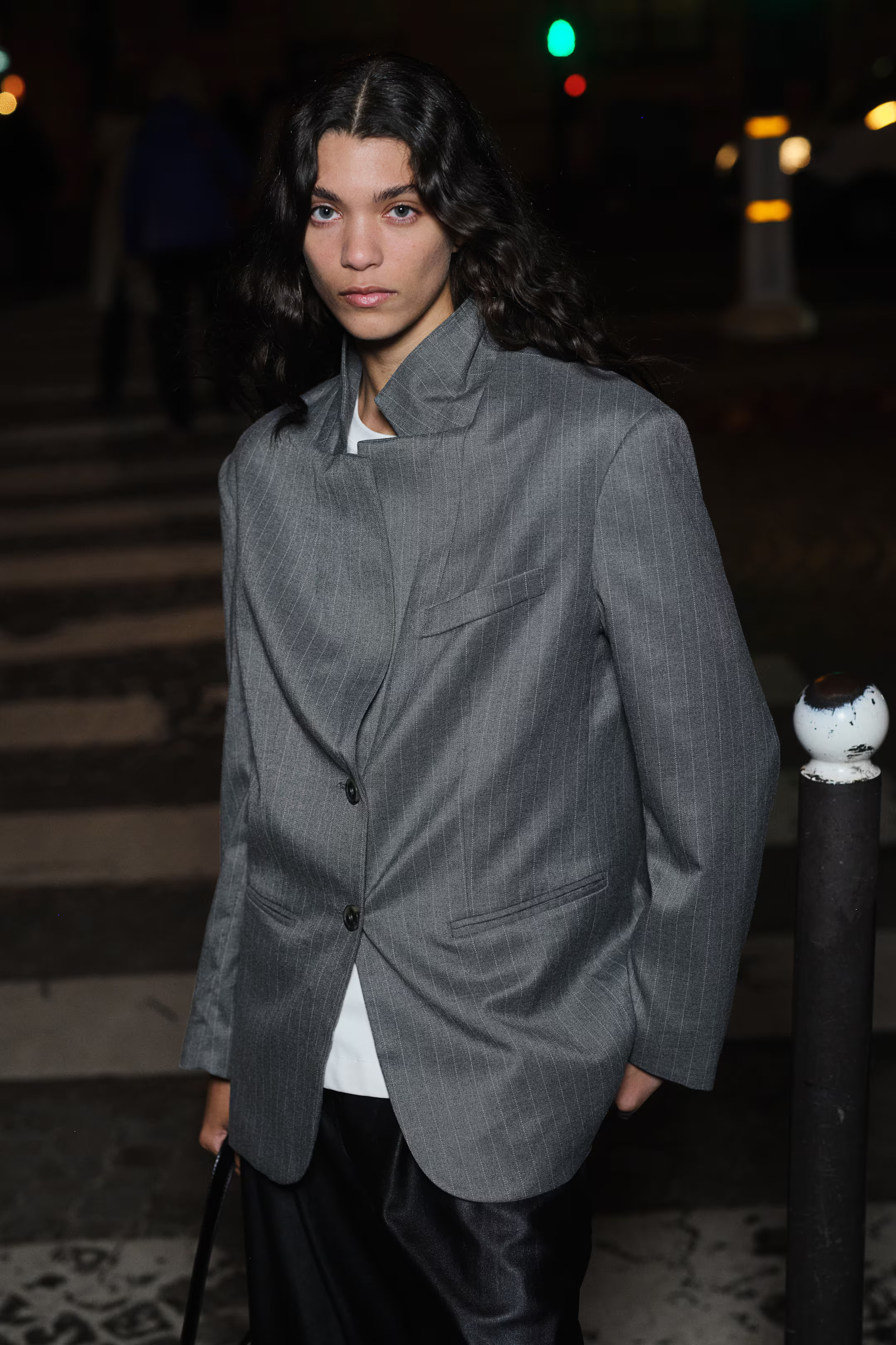 Oversized Single-Breasted Blazer - Dark gray melange/pinstriped - Ladies | H&M US | H&M (US + CA)