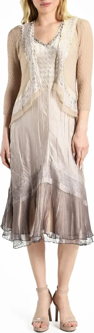 Beaded Charmeuse & Chiffon Tiered Dress with Jacket | Nordstrom Rack