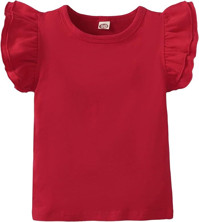 Sanpersonlin Toddler Baby Girl Solid Color T Shirt Kids Blouse Basic Plain Ruffle Top Cotton Casu... | Amazon (US)
