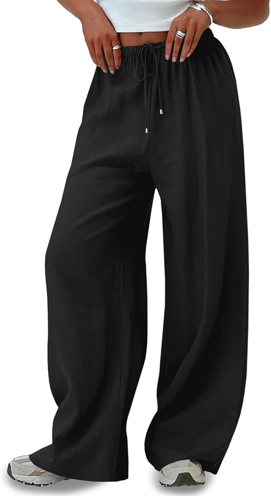 SySea Women's Casual Linen Pants Wide Leg High Waisted Drawstring Loose Flowy Beach Pants | Amazon (US)