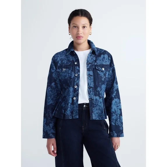 Free Assembly Women's and Women's Plus Pleated Peplum Denim Jacket, Sizes XS-4X | Walmart (US)