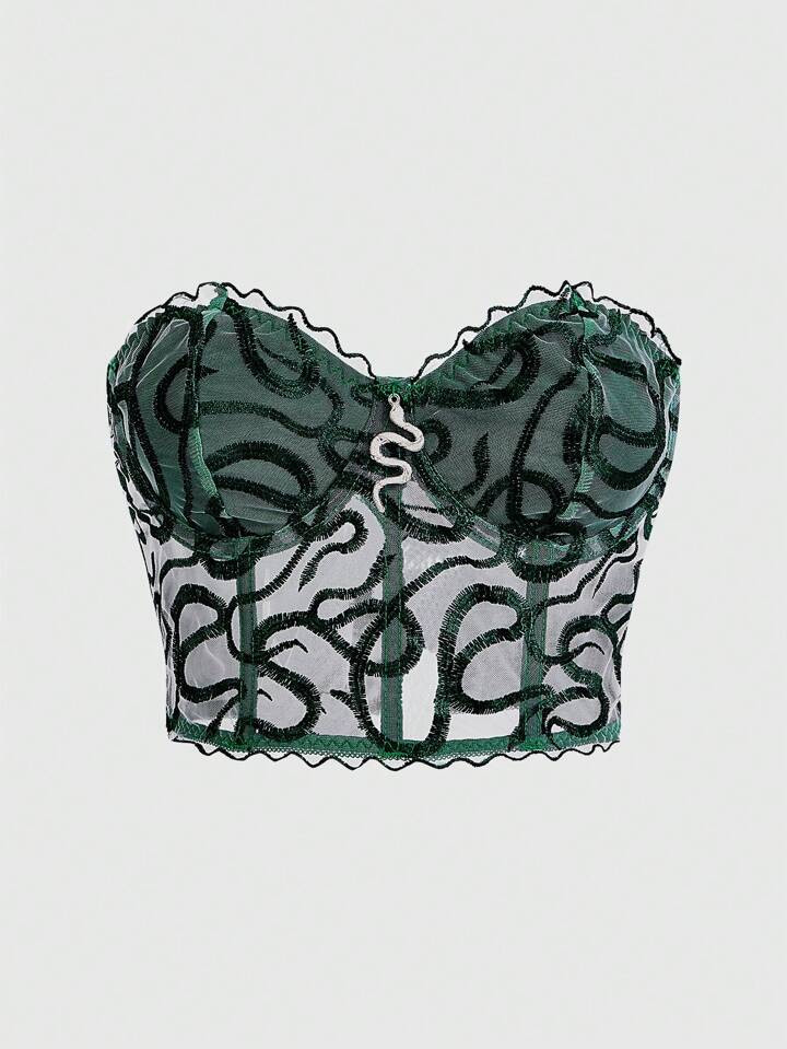 ROMWE Goth Women'S Snake Print Metal Decor Strapless Top | SHEIN USA | SHEIN