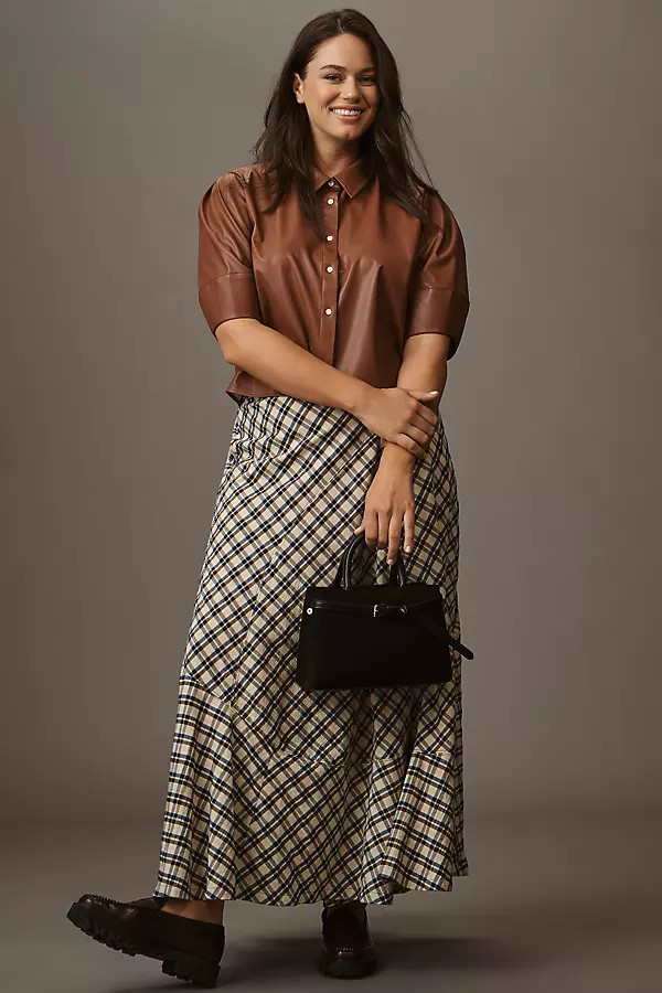 By Anthropologie Seamed Plaid Wrap Maxi Skirt | Anthropologie (US)