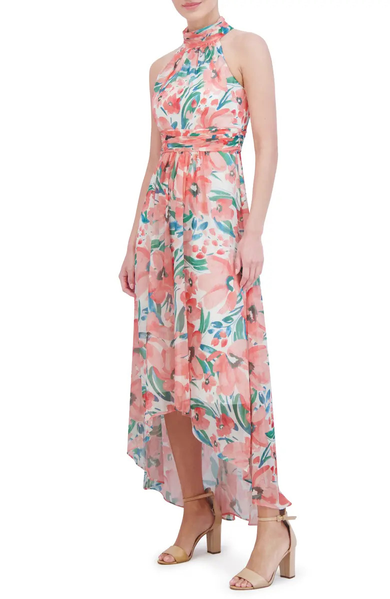 Eliza J Floral Sleeveless High-Low Chiffon Gown | Nordstrom | Nordstrom