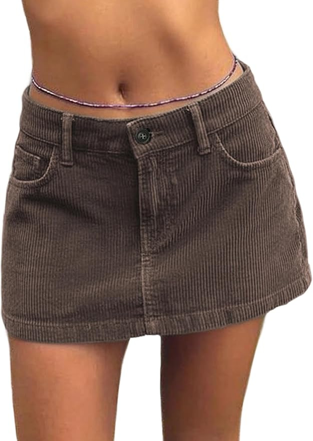 EMMIOL Women Corduroy Mini Skirts A Line Dress Mid/Low Rised with Pockets | Amazon (US)