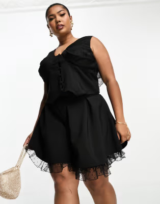 ASOS LUXE Curve tailored co-ord waist coat with bow back and flippy shorts in bl | ASOS (Global)