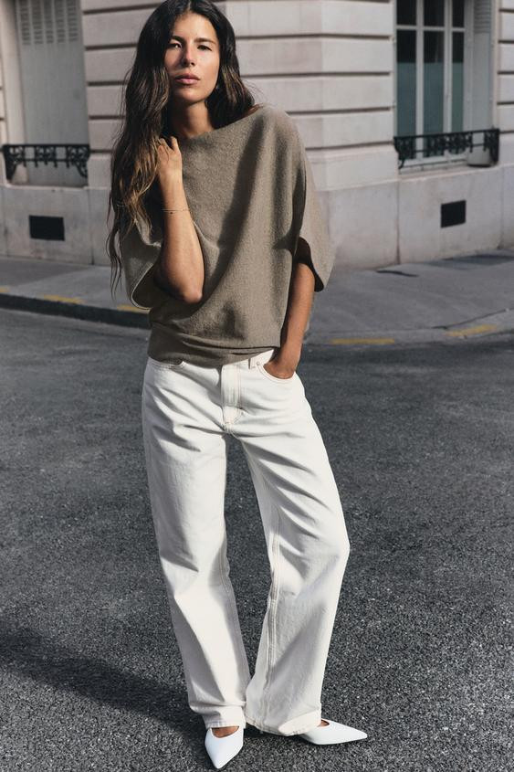 Zara - Knit Top With Draped Back Neckline - Taupe Gray - S - Woman | Zara US