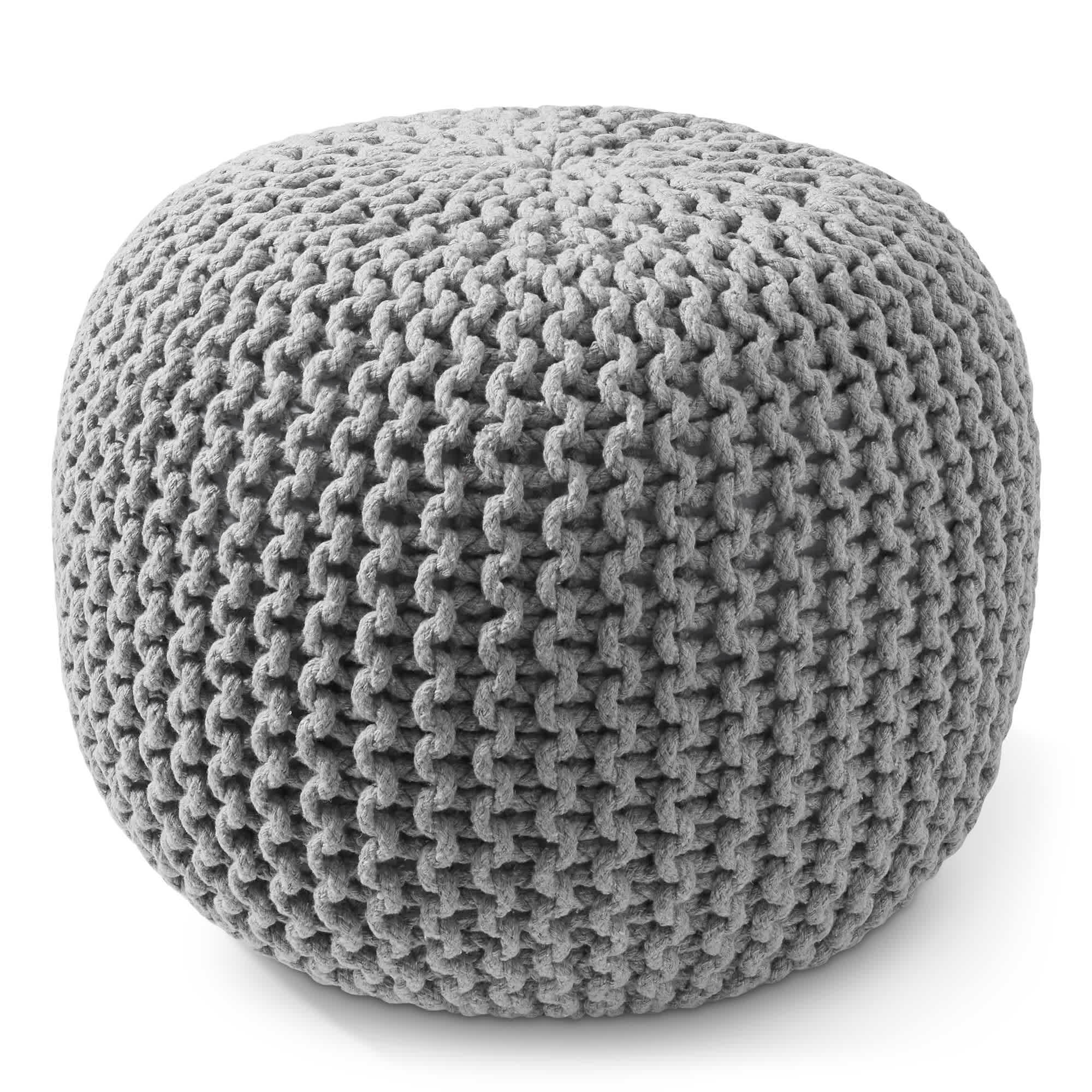 Casafield Round Cotton Pouf Ottoman - Light Gray - 20 x 20 x 14.5 Knit Footstool Polyester | PCR-23-LTGRY | Lowe's