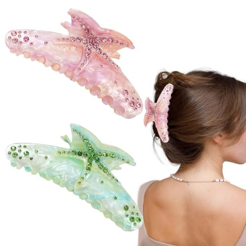 2 PCS Starfish Hair Claw Clip - Summer Beach Starfish Hair Clip - Large Non Slip Acetate Strong Hold Jaw Barrettes - Headwear for Women & Girls | Amazon (US)