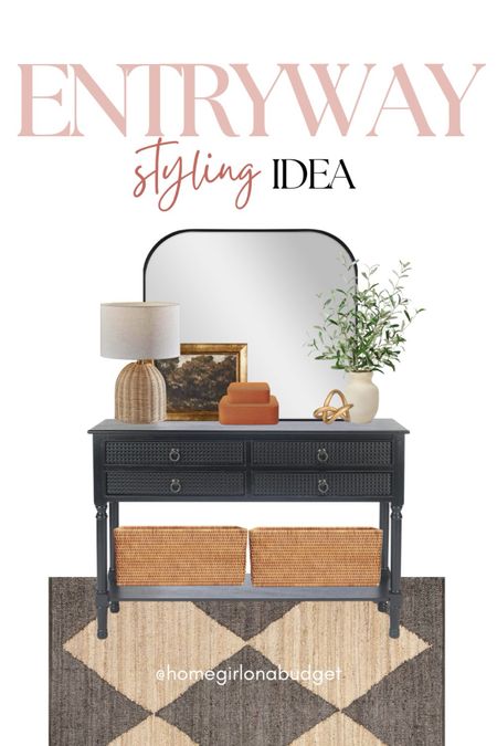 Entryway idea! console table decor, entryway table, black console table, console table styling, entryway table styling, entry table, modern home decor, home decor on a budget, basket, table lamp, faux olive tree, target home decor, studio mcgee target, (4/5)

#LTKstyletip #LTKhome