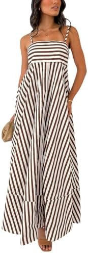 chouyatou Women's Striped Back Smocked Maxi Dress Sexy Spaghetti Strap Ruffle Hem Bohemian Flowy ... | Amazon (US)