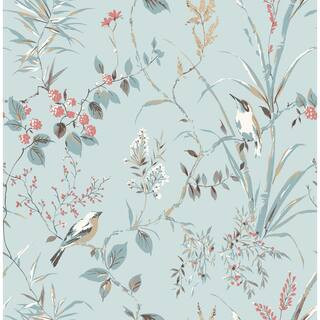 Mariko Blue Botanical Non-Pasted Wallpaper, 56.4 sq. ft. | The Home Depot