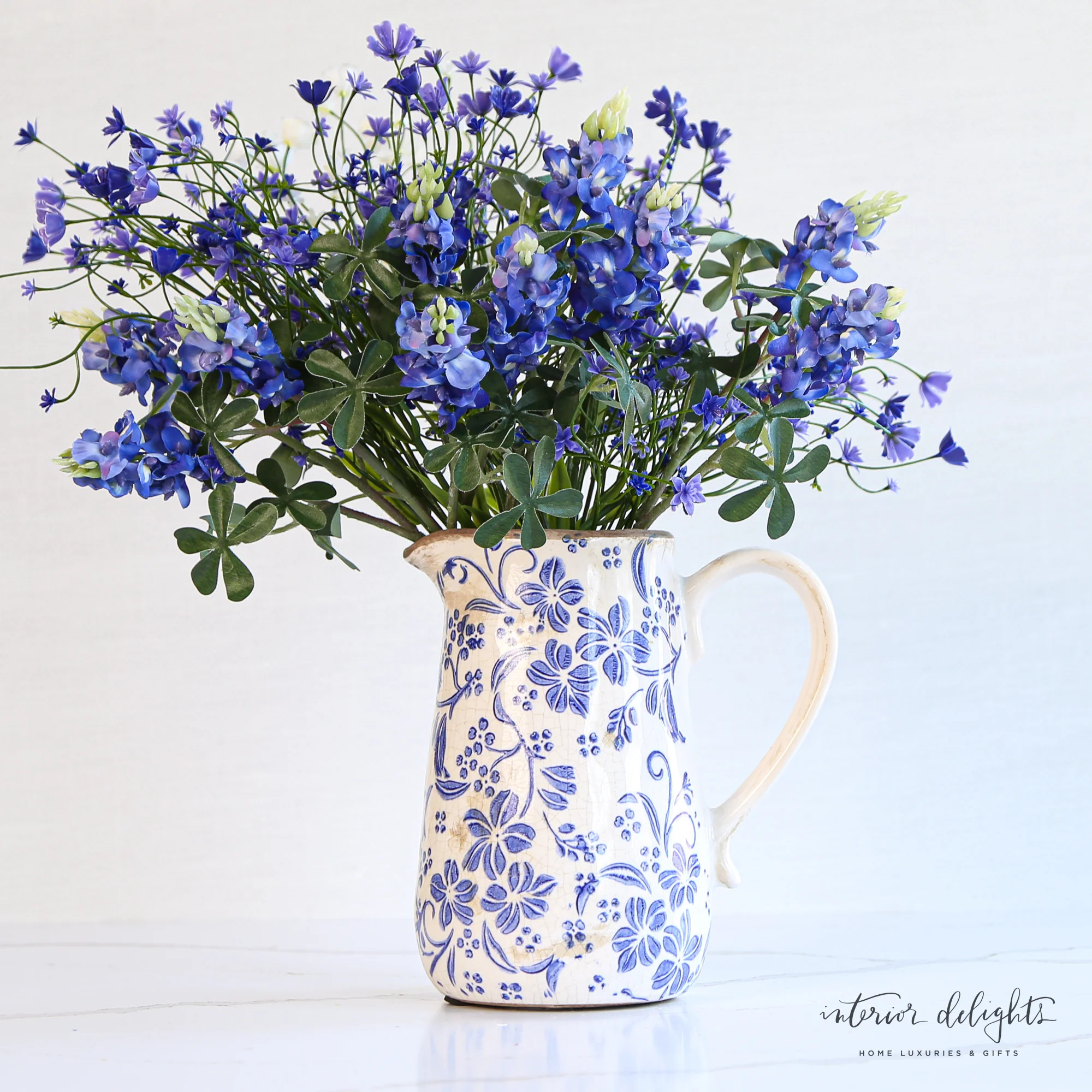 Ceramic Blue Floral Pitcher | Interior Delights