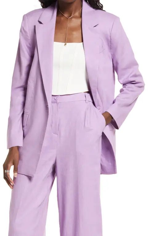 Open Edit Oversize Linen Blend Blazer in Purple Spectre at Nordstrom, Size X-Small | Nordstrom
