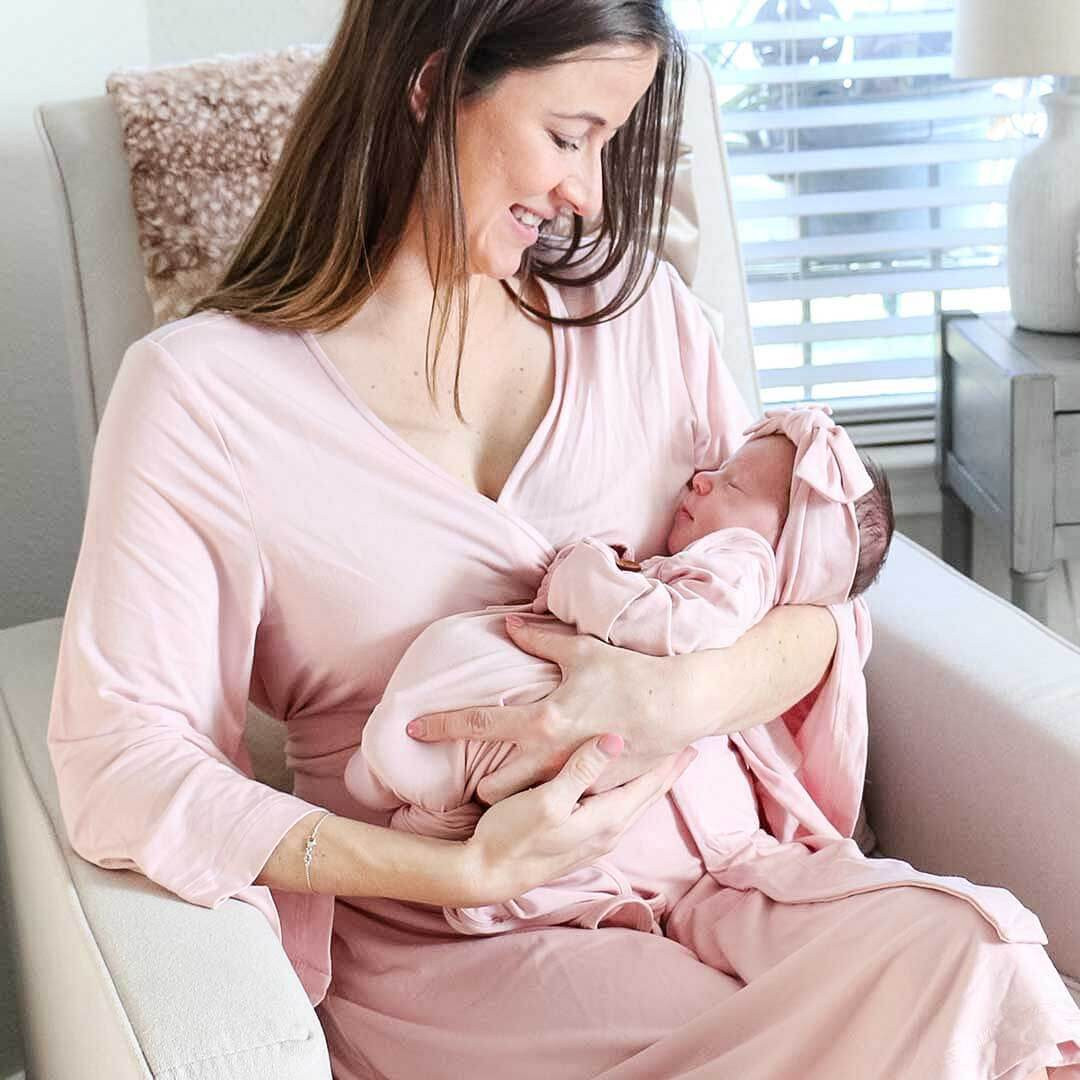 Solid Petal Pink Bamboo Knit Maternity Robe | Caden Lane
