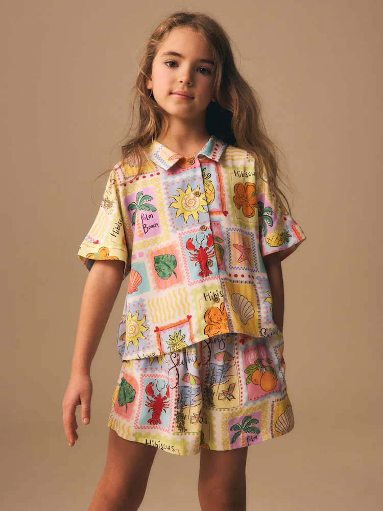 Mutli Postcard Print Shirt and Shorts Set (3-16yrs) | Next US