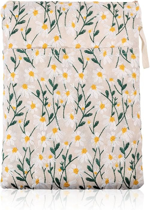GLOBLELAND Flowers Embroidered Book Sleeve with Zipper 12 * 9.5inch White Daisy Book Protector Co... | Amazon (US)
