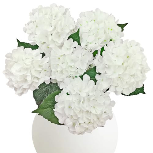 6PCS White Hydrangea Artificial Flowers, Bulk Silk Fake Flower with Stems, Faux Hydrangeas Bouquets for Home Décor, Wedding, Party, and Office Table Centerpieces. | Amazon (US)