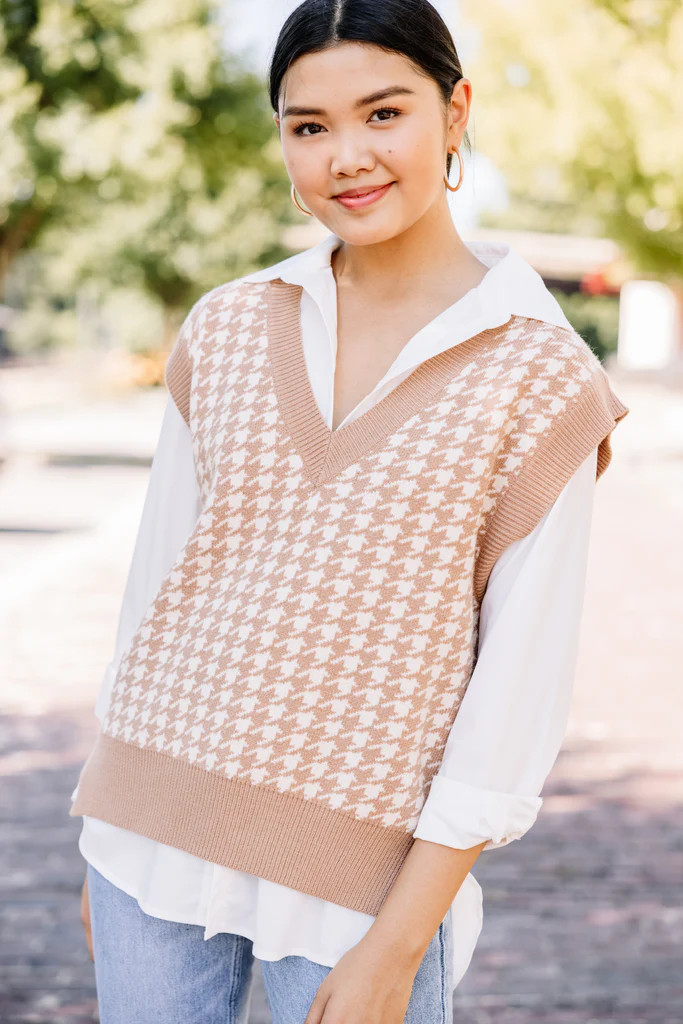Business As Usual Cream Gingham Sweater Vest | The Mint Julep Boutique