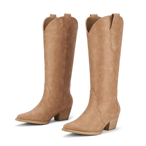 Rollda Cowboy Boots for Women Cowgirl Boots Embroidered Knee-High Western Boots Pointy Toe with C... | Amazon (US)