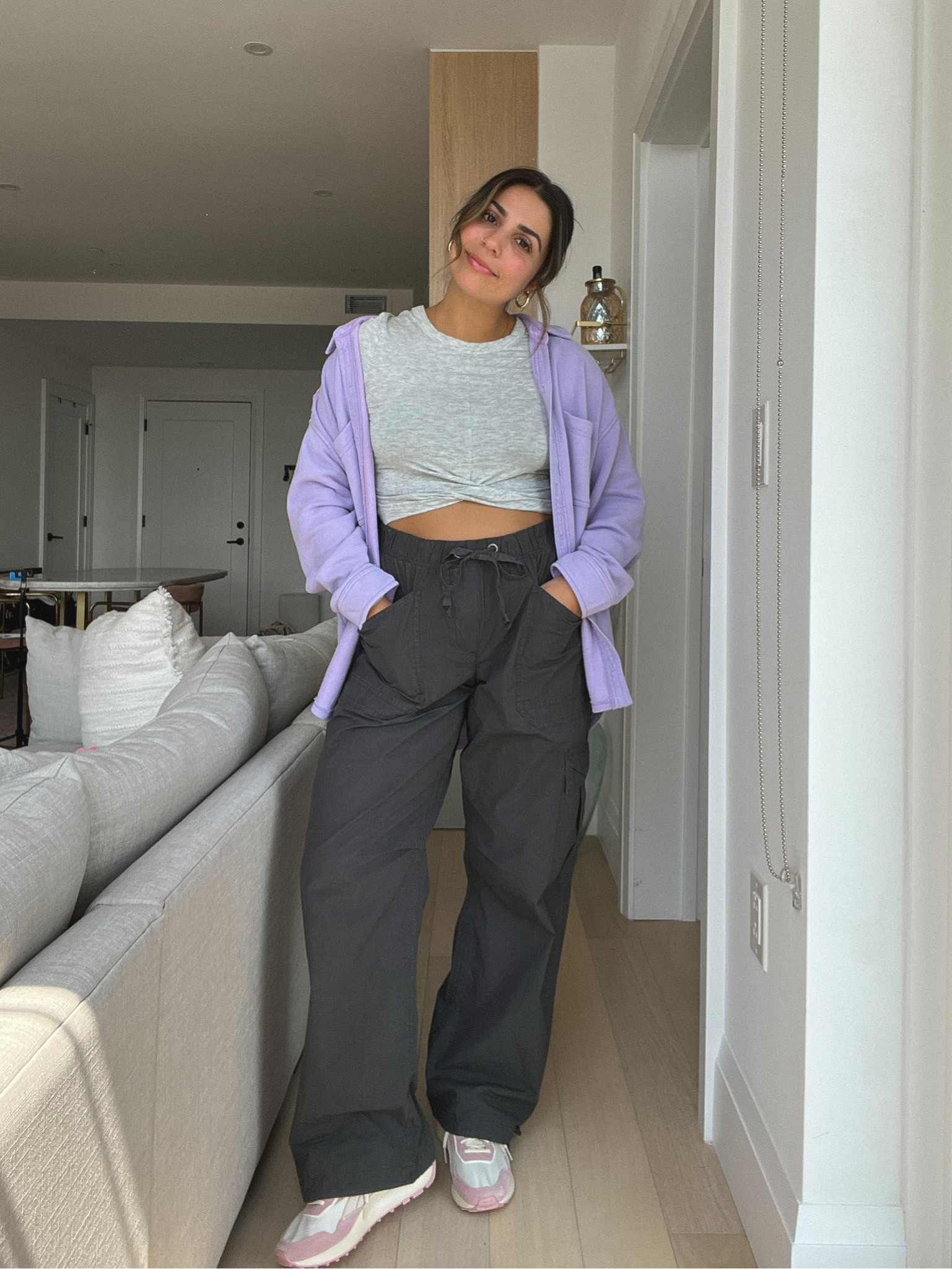 This is my go-to fall outfit: a comfy pair of baggy cargo pants, a crop top, & a shacket - all from Aerie 🫶🏽 These cargos are great because you can wear them wide leg like I have them here or tighten the strings at the bottom for more of a jogger vibe! 

I’d also fully recommend this shacket from aerie! It fits like a dream and is perfect to throw over and outfit all fall long. Also love how they have cute fun colors (the pink + purple are my faves!!! 😊). 

This would be great for school, a casual day, etc. All fits true to size, M.  

#LTKSeasonal #LTKunder100 #LTKSale