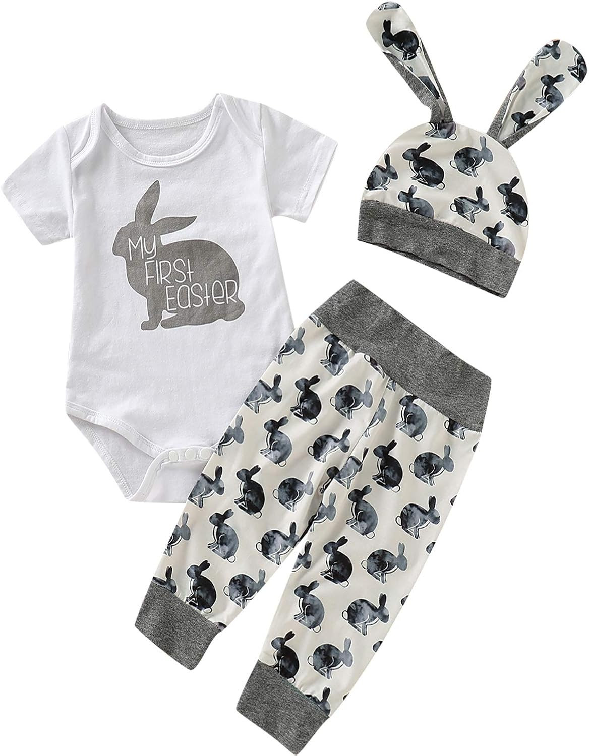 Shalofer Baby Boys Girls Infant My First Easter Bunny Print Bodysuit Rabbit Romper | Amazon (US)