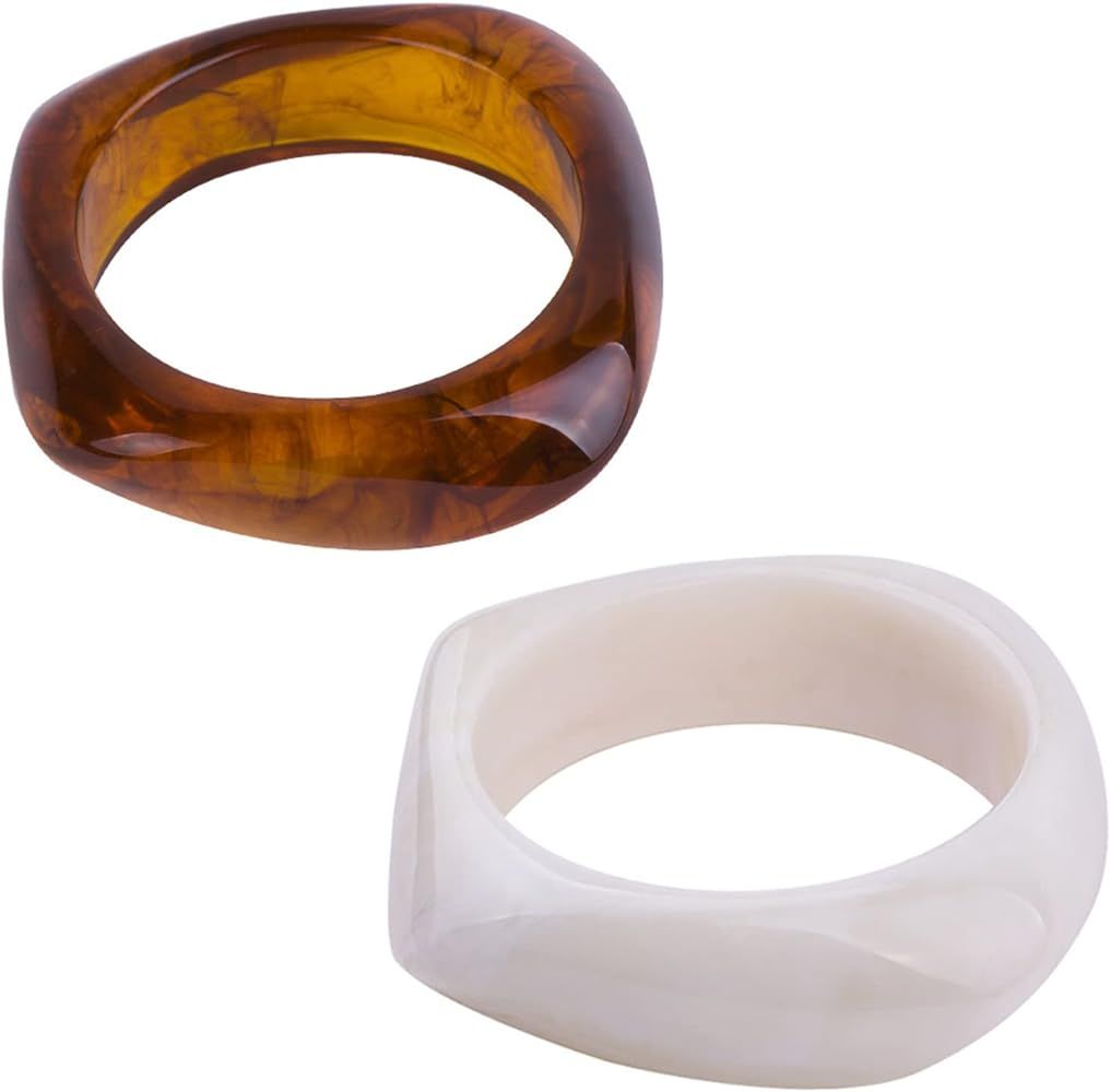 2Pcs Chunky Acrylic Transparent Candy Color Geometric Round Square Cuff Bangle Bracelet Set for W... | Amazon (US)