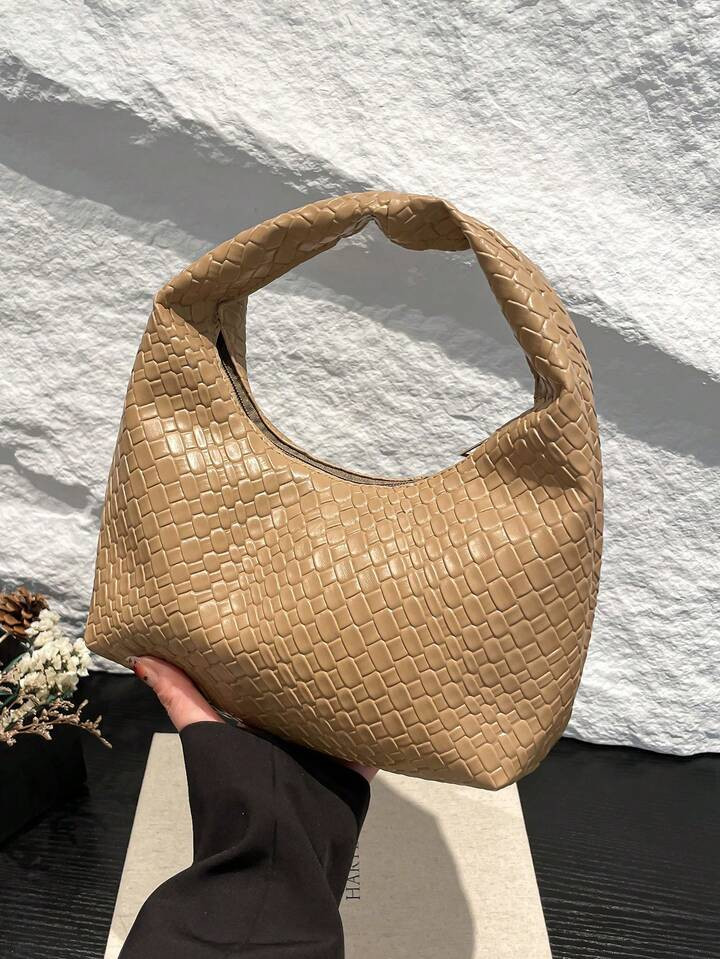 Leder Unterarm Baguette Tasche, Geeignet Für Ausgehen, Dates Und Den Weg Zur Arbeit. Modische Asymmetrische Quadratische Handtasche, PU Flecht-Textur Shopper, Weinrot, Arbeitstasche Für Den Alltag, Handtasche Mit Griff (Muster Zufällig) | SHEIN