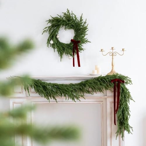 Real Touch Norfolk Pine 22IN Green Wreath and Garland Artificial Faux Greenery Norfolk Pine for H... | Amazon (US)