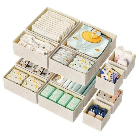 Drawer Organizer for Baby Clothes, Linen Fabric Nursery Organizer for Baby Diaper, Collapsible Deep Fabric Drawer Organizer with Zipper for Socks, Bra, Towels, Ties | Walmart (US)
