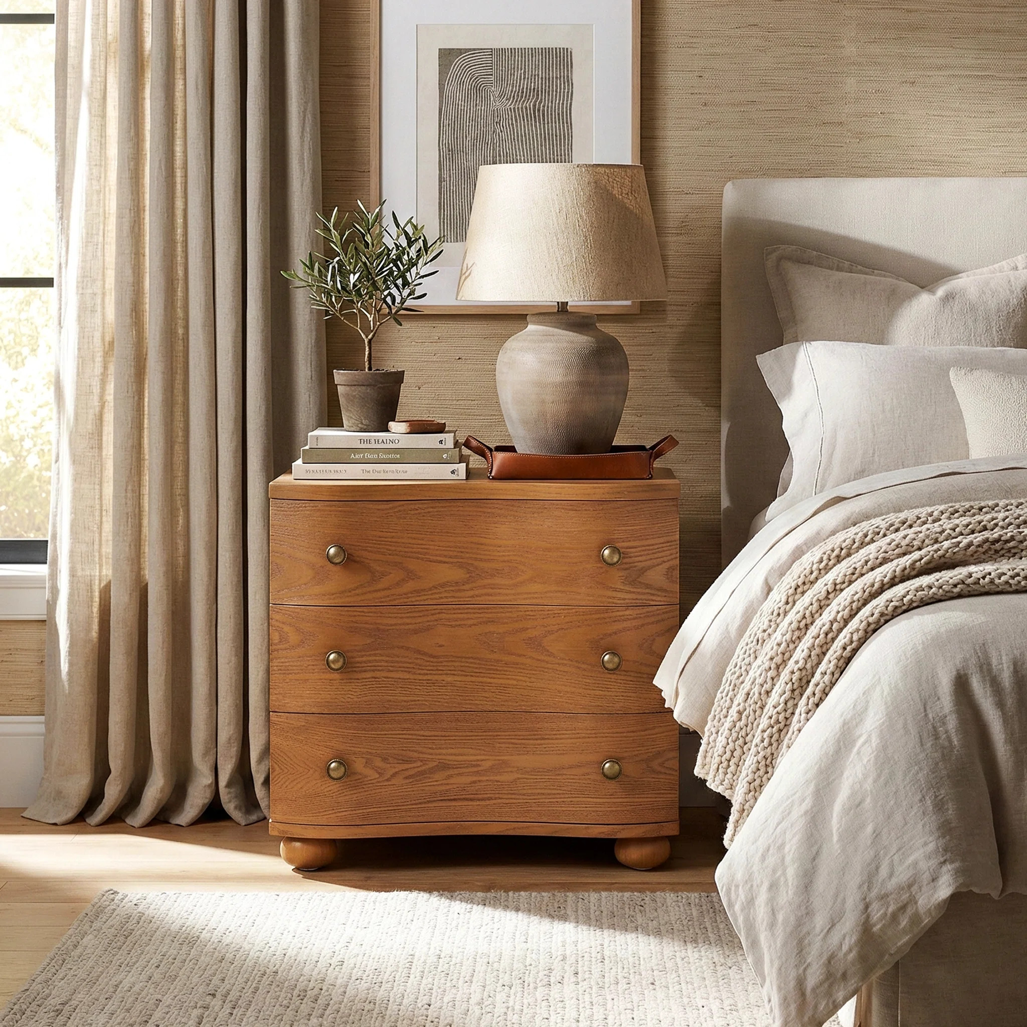 Annora Modern 3-Drawer Nightstand with Curved Drawer Fronts & Roller Glides | Wayfair North America