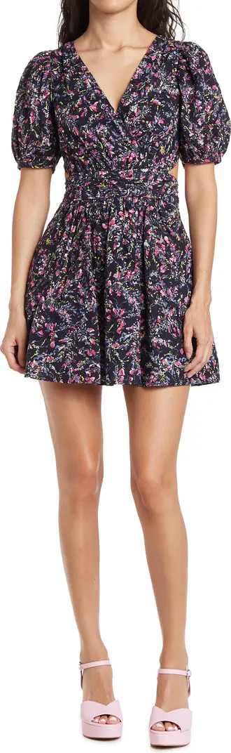 French Connection Flores Puff Sleeve Cutout Fit & Flare Dress | Nordstromrack | Nordstrom Rack