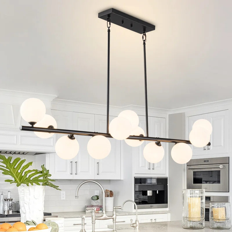 Arqam 11 - Light Dimmable Kitchen Island Linear Chandelier White Bubble Chandelier Sphere Chandel... | Wayfair North America
