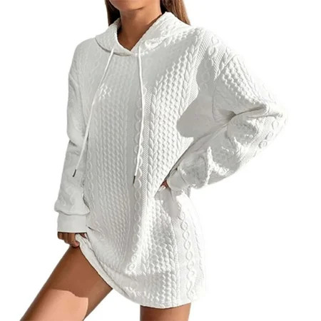 SGQSRQJ Summer Dress Women S Hooded Sweatshirt Drawstring Lightweight Long Sleeve Pullover Hoodie Dress Dress(White M) | Walmart (US)