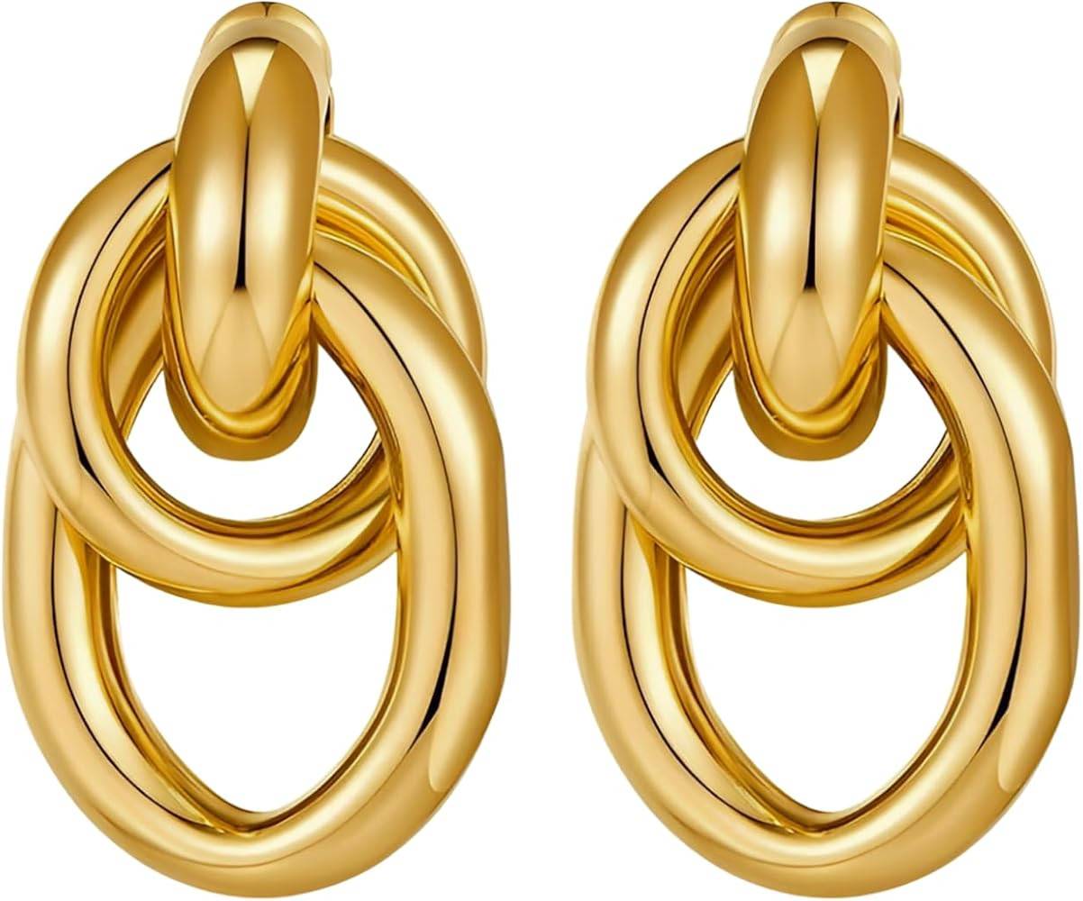 Gold Silver Cricle Geometric Hoop Drop Dangle Earrings for Women Girls Long Link Dangle Earrings ... | Amazon (US)