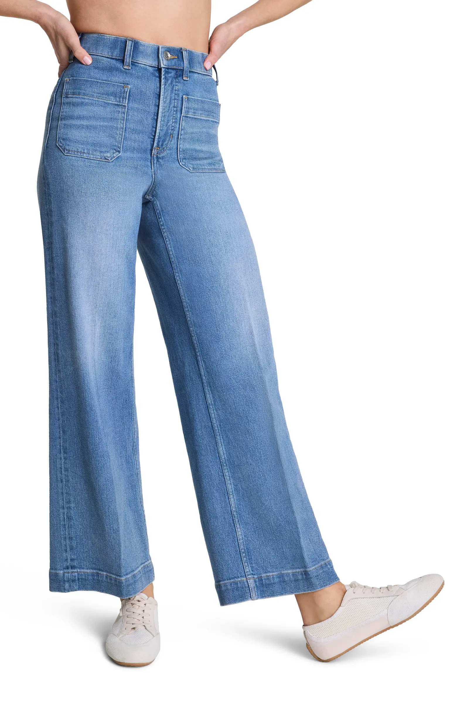 SPANX® SPANXshape™ Authentic 360 Patch Pocket Crop Wide Leg Jeans | Nordstrom | Nordstrom