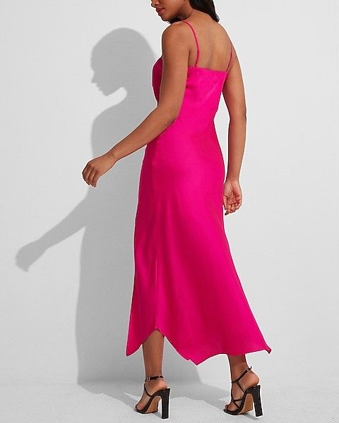 Satin Cowl Neck Asymmetrical Hem Maxi Slip Dress | Express