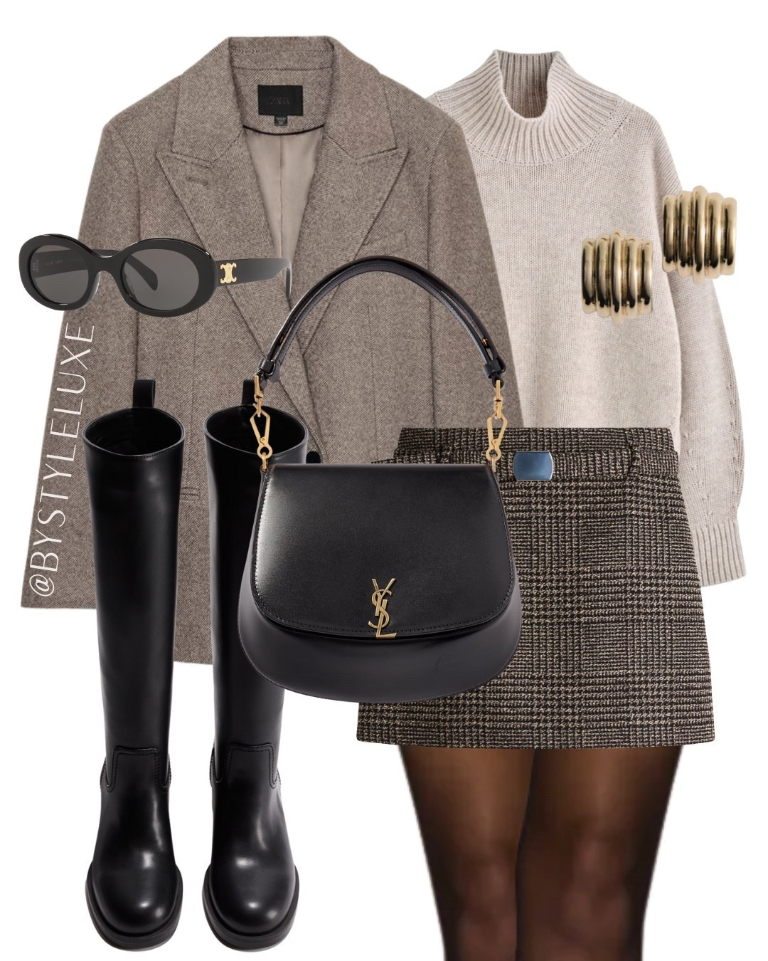 Styling this Zara wool blazer with this H&M check skirt and knee high boots for a chic English countryside outfit 

#boots #zara #autumnoutfit 