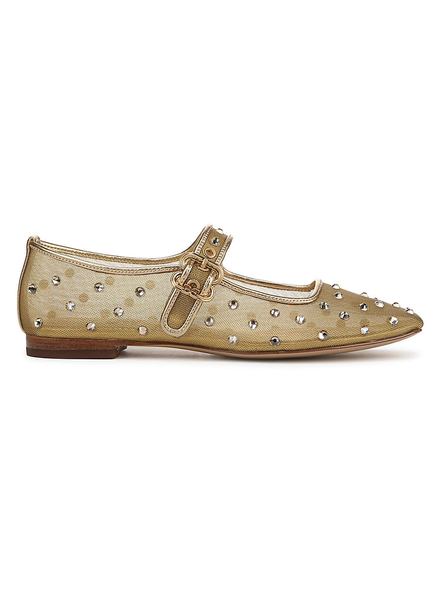Women's Michaela Rhinestone Embellished Mesh Mary Janes - Amber Gold - Size 6.5 | Saks Fifth Avenue