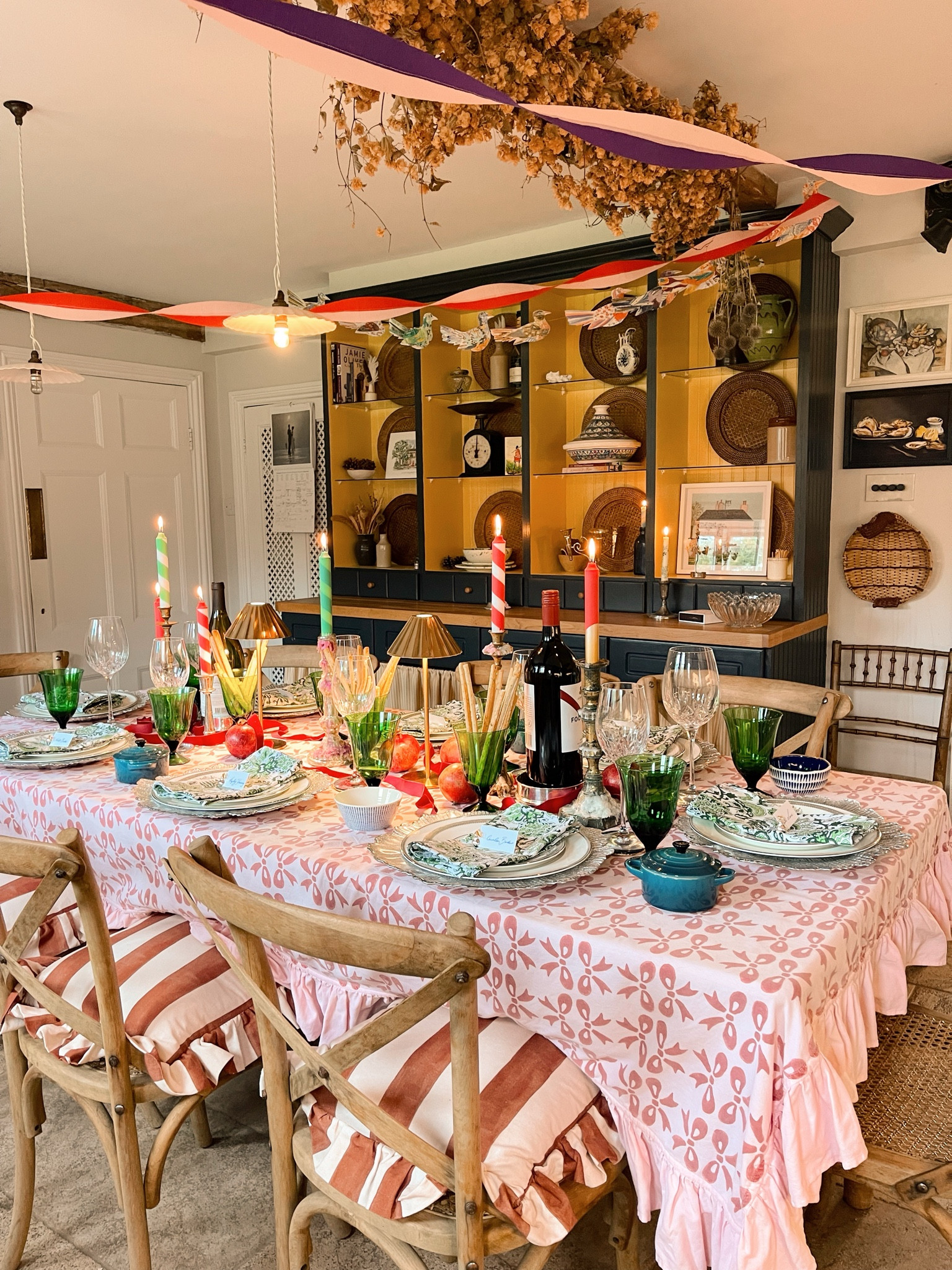 Red stripe frilly cushions 