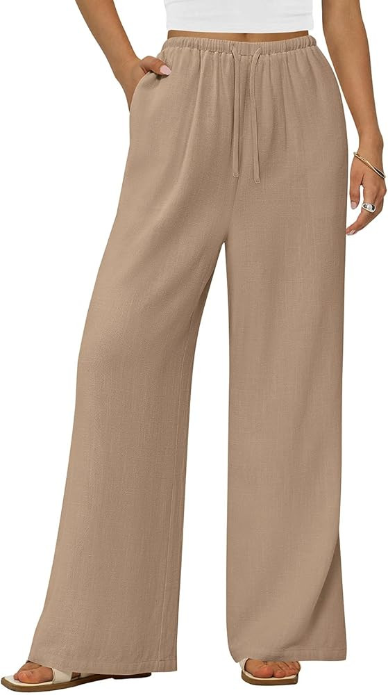 PRETTYGARDEN Summer Wide Leg Linen Pants Women with Pockets High Waist Drawstring Loose Casual Pa... | Amazon (US)