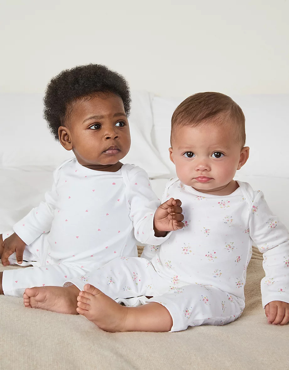 Organic Cotton Flower & Heart Sleepsuits (0–2yrs) | The White Company UK & ROW