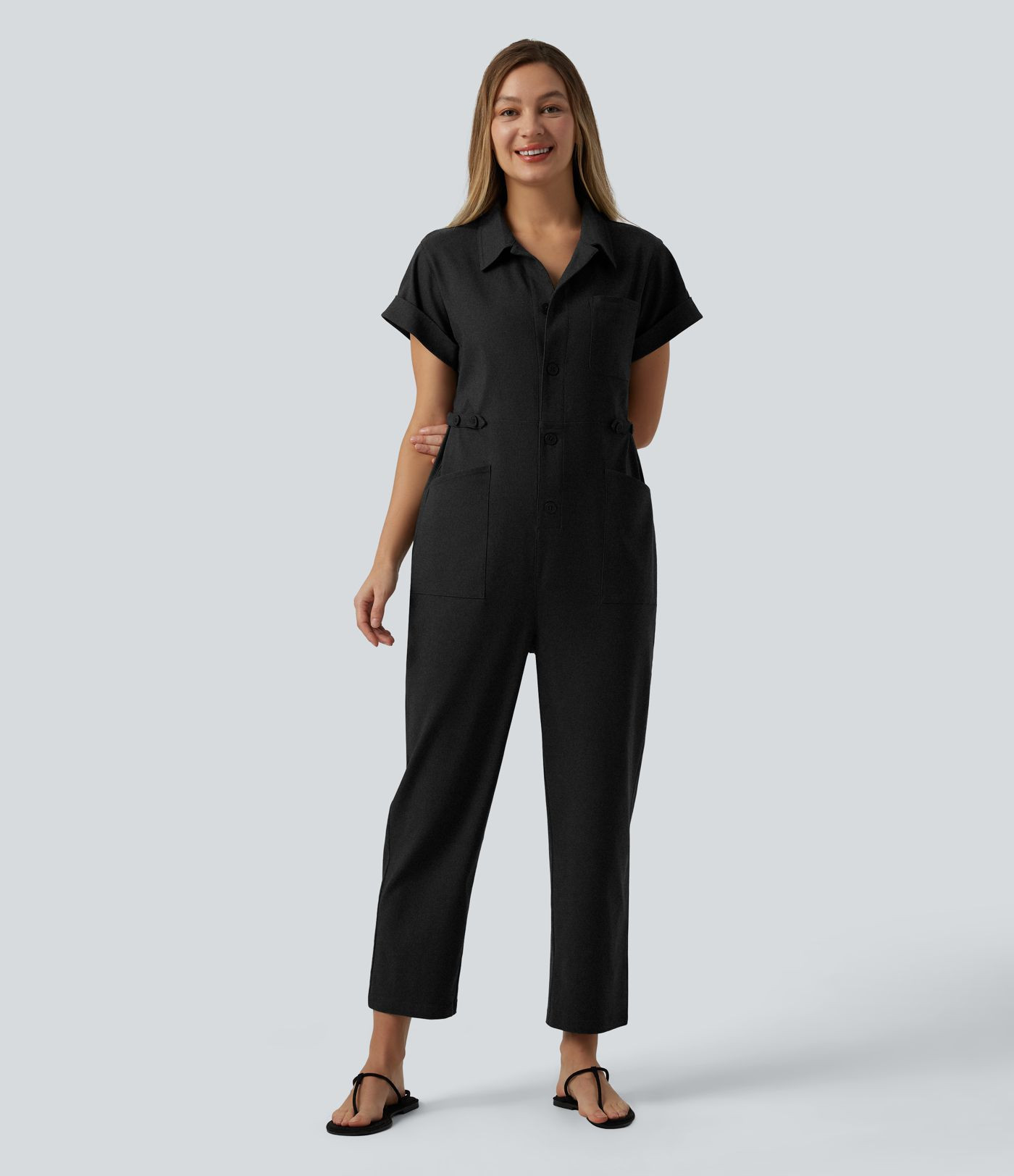 Women’s Short Sleeve Casual Jumpsuit with Pockets - Halara | HALARA