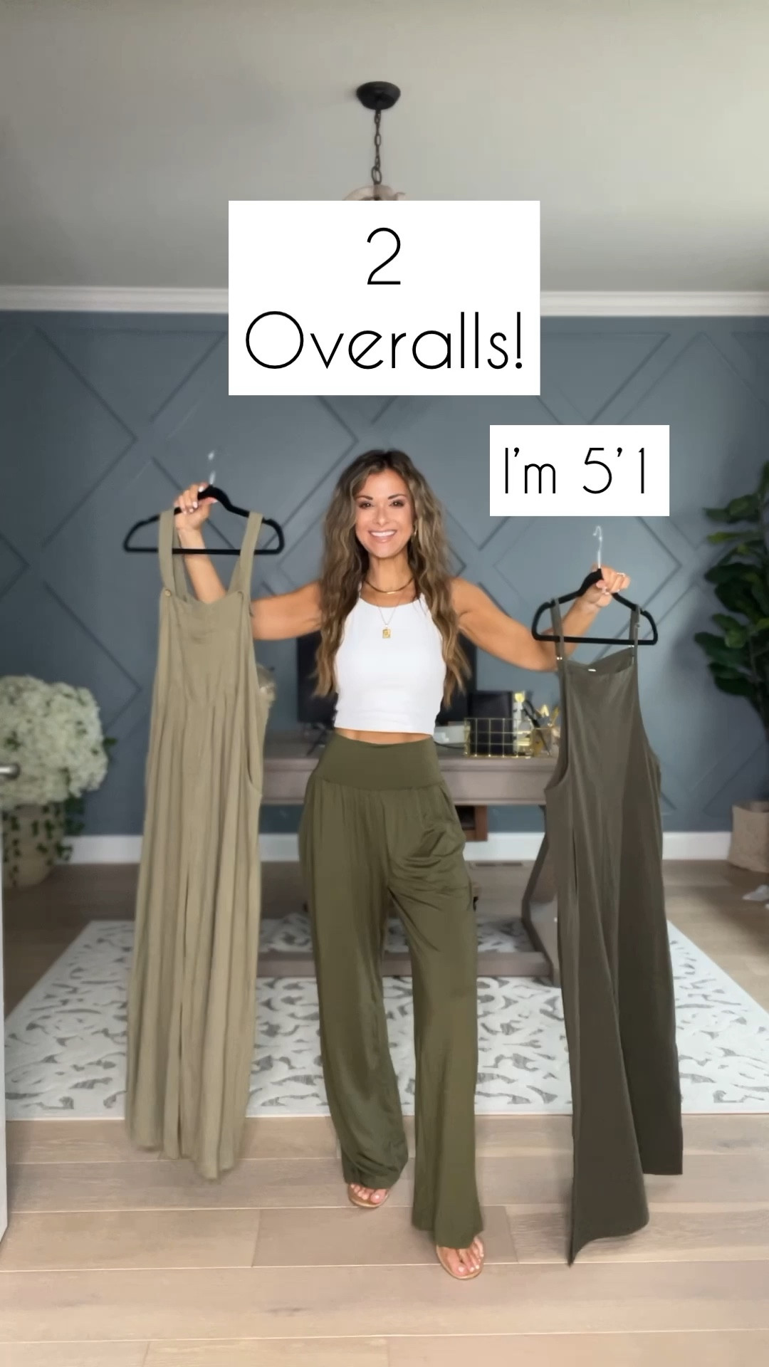 Overalls//left//size small//adjustable button straps (2 settings)//right//size xs//adjustable straps//5’1//olive green is darker in person than stock photo//both come in several colors//sandals//sized up 1/2//sports bra top//size small//wide leg pants//so comfy//tad long and big on me but work//size small//stick w true size//

#LTKFind #LTKunder50 #LTKsalealert