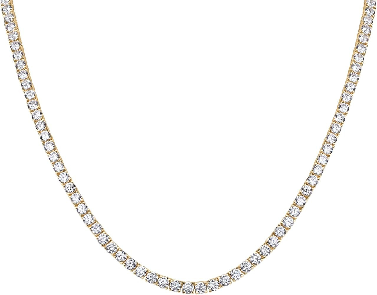 PAVOI 14K Gold Plated Tennis Necklace for Women | 3mm Cubic Zirconia Dainty Gold Tennis Necklaces... | Amazon (US)