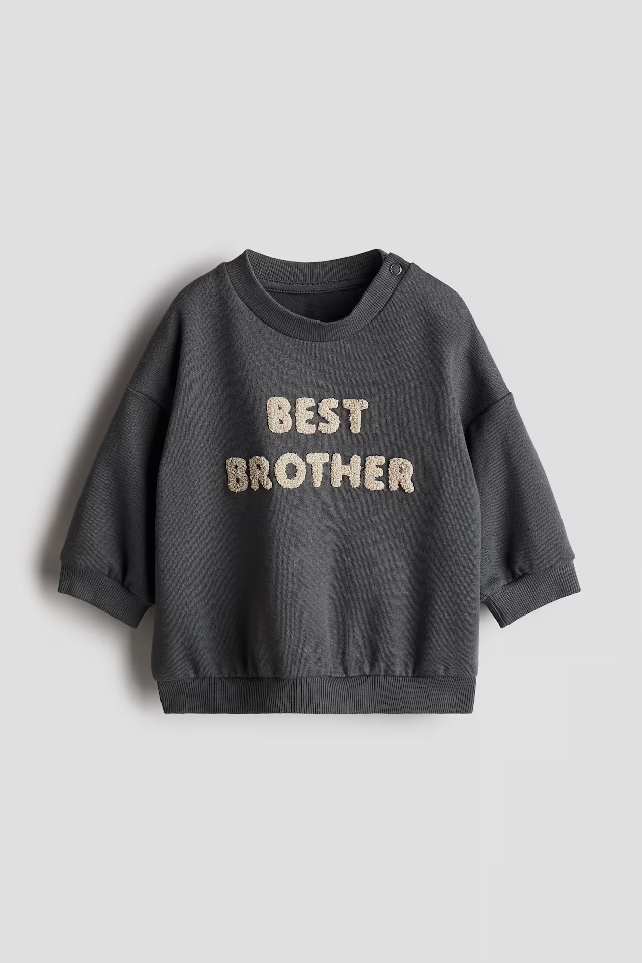 Teddy Fleece Sweatshirt with Appliqués - Round Neck - Long sleeve - Dark gray/Best Brother - Kid... | H&M (US + CA)