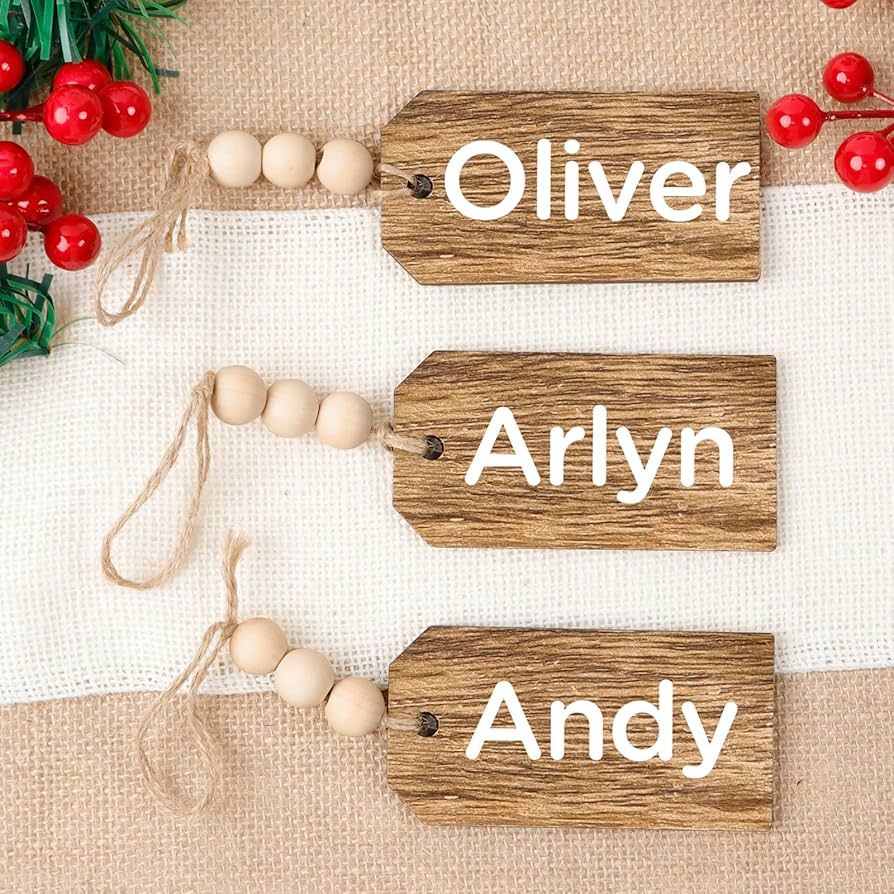 Christmas Decorations-12PCS Christmas Stocking Name Tags -DIY Unfinished Personalized Blank Bead ... | Amazon (US)