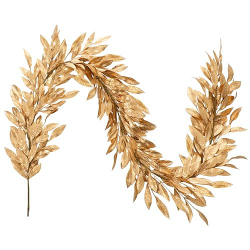 Jutom 6ft Christmas Artificial Gold Bay Leaf Garland Gold Decorative Bayleaf Garland for Christmas Fireplace Front Door Stairs Decoration Winter Engagement Birthday Wedding Party Decorations Supplies | Amazon (US)