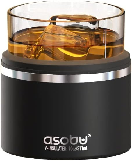 asobu Whiskey Glass with Insulated Stainless Steel Sleeve, 10.5 ounces (Black) | Amazon (US)